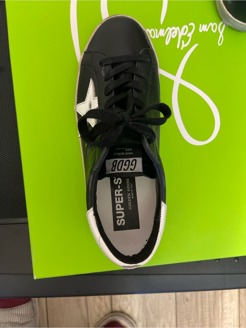 Golden Goose Black Leather Sneakers with White Star new